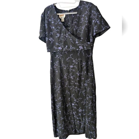 Talbots Vintage Silk Blue and Periwinkle Floral Crossover Dress Size 8 - Picture 1 of 6